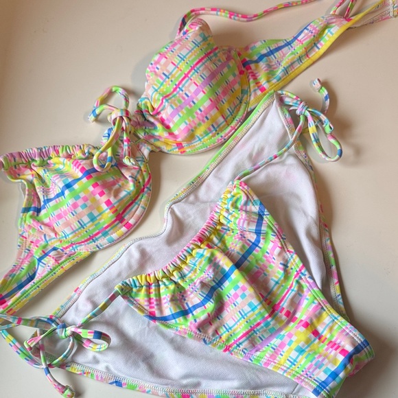 Colorful Plaid Bikini Set - Picture 1 of 4